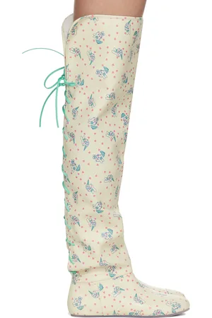 ASHLEY WILLIAMS Off-White Slouchy Thigh-High Tall Boots