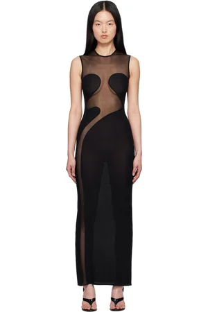 Alaïa Black Knit Molded Bodycon Maxi Dress