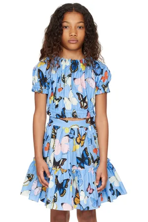 Dolce & Gabbana Kids Blue Butterfly Print Cotton Poplin Top