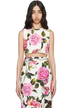 Dolce & Gabbana Multicolor Rose-Print Cotton Jacquard Crop Top
