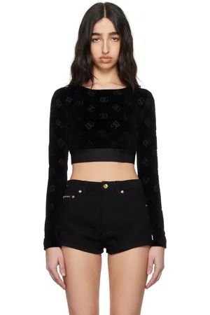 Dolce & Gabbana Black Jacquard DG Logo Crop Top
