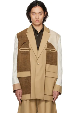 Feng Chen Wang Beige Deconstruction Patchwork Blazer