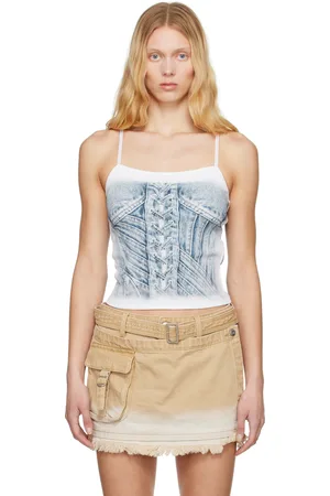 Feng Chen Wang White & Denim Printed Tank Top