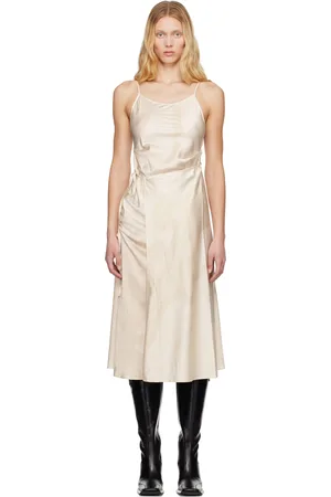Feng Chen Wang Beige Pleated Silk Midi Dress