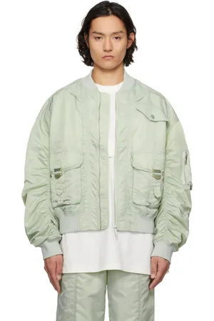 Feng Chen Wang Green Nylon Utility Bomber Jacket
