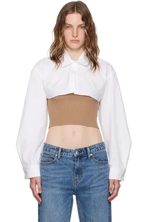 Alexander Wang Tan & White Pre-Styled Cropped Cami Shirt