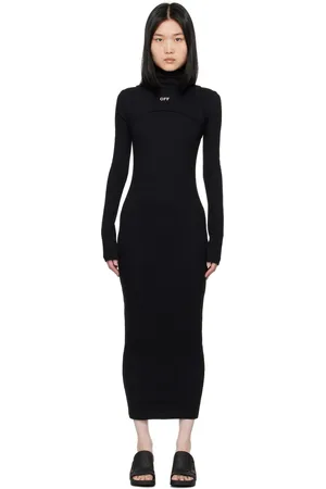 OFF-WHITE Black Off Stamp Rib Round Maxi Dress