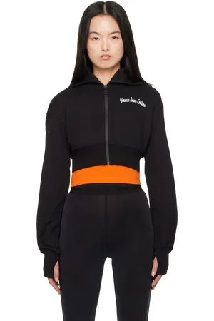 VERSACE Black Embroidered Logo Crop Zip Hoodie