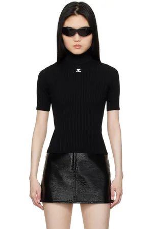 Courrèges Black Reedition Short Sleeves Rib Knit Sweater