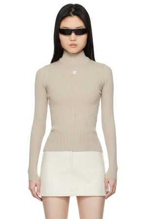 Courrèges Black Reedition Rib Knit Mock Neck Sweater