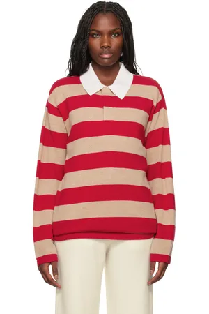 Guest In Residence Red & Brown Striped Rugby Polo