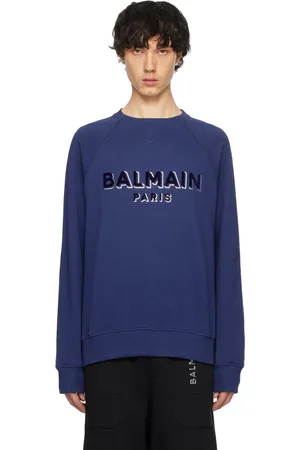 Balmain Blue Metallic Flocked Sweatshirt