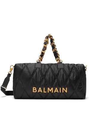 Balmain Black Quilted Nylon Diamond Travel Duffle Bag