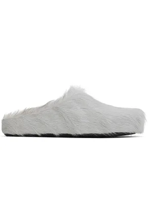 Marni Gray Long-Hair Calfskin Fussbett Sabot Loafers