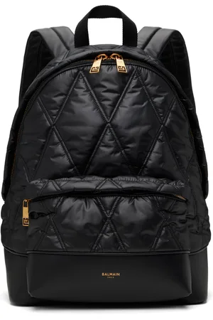 Balmain Black Quilted Nylon Diamond Motif Backpack