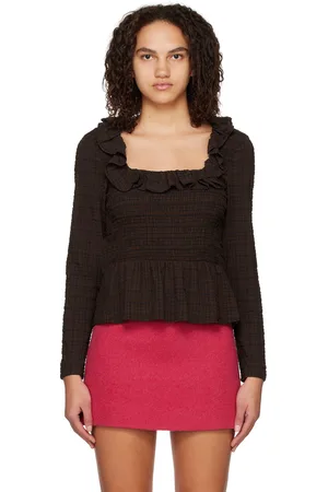 Ganni Brown Check Blouse