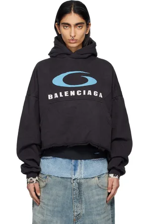 Balenciaga Black Loop Sports Icon Cropped Hoodie