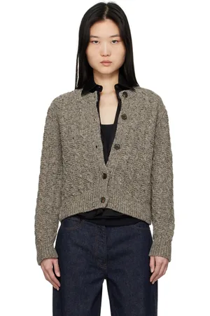 &Daughter Gray Donegal Cable Crewneck Cardigan