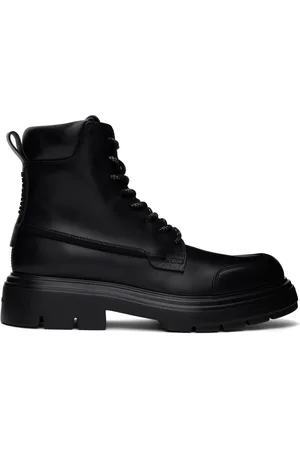 Salvatore Ferragamo Black Maxi-Tongue Combat Boots