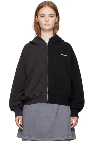 We11 Done Gray & Black Unbalance Hoodie