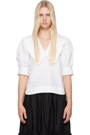 Ganni White V-Neck Blouse