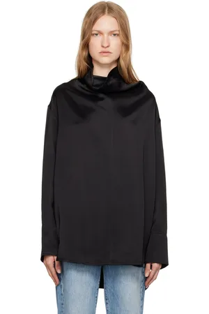 Totême Black Funnel Neck Satin Blouse