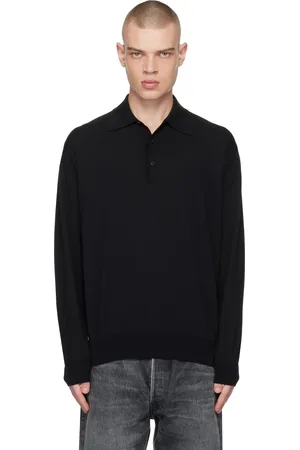 Auralee Navy Wool Knit Polo
