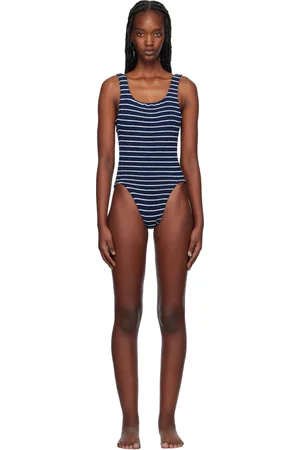 Hunza G Navy & White Square Neck Swimsuit