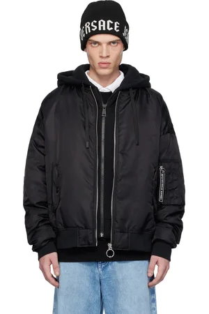 VERSACE Black Logo Down Bomber Jacket