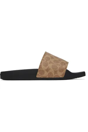 Coach Brown Coated Canvas Pool Slides