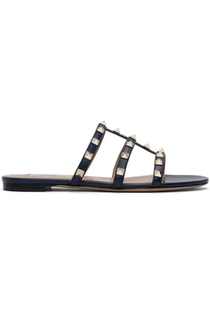 VALENTINO GARAVANI Navy Rockstud Flat Sandals