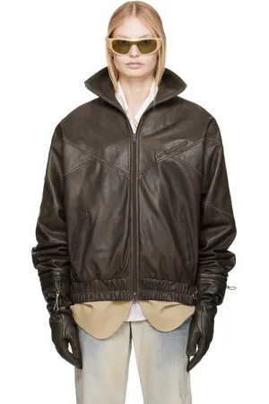 Acne Studios Brown Embossed Logo Leather Jacket