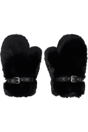 Acne Studios Black Fluffy Buckle Mittens