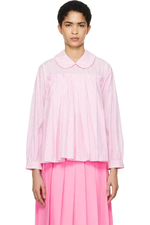 Comme des Garçons Pink & White Cotton Poplin Stripe Blouse
