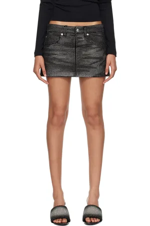 Alexander Wang Black All Over Distressed Crystal Denim Miniskirt