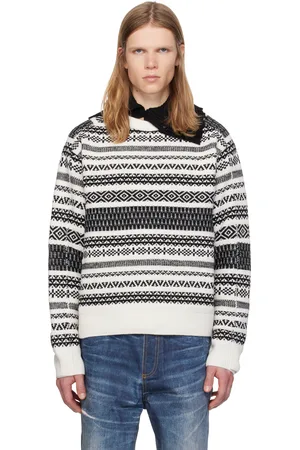 Andersson Bell White & Black Nordic Crewneck Sweater