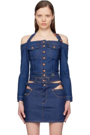 VERSACE Indigo Buttoned Denim Blouse