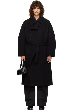 LEMAIRE Black Asymmetrical Bathrobe Coat