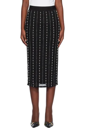 VERSACE Black Embellished Midi Skirt