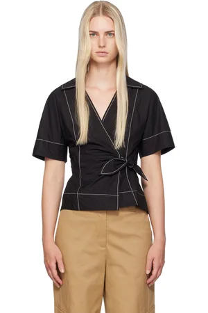 Ganni Black Wrap Blouse