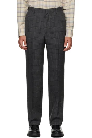 Auralee Gray Bluefaced Wool Check Trousers