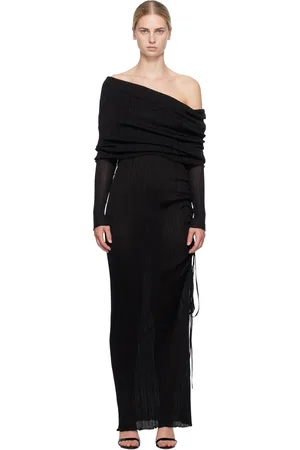 Alaïa Black Draped Off Shoulder Maxi Dress