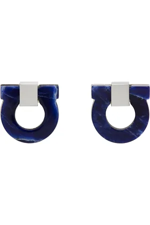 Salvatore Ferragamo Silver & Blue Gancini Cuff Links