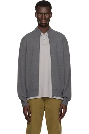 HUGO BOSS Gray Zip-Up Embroidered Logo Sweater