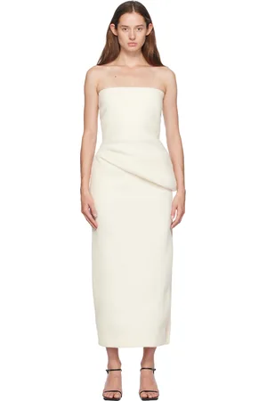 Gia Studios Off-White Asymmetric Strapless Midi Dress