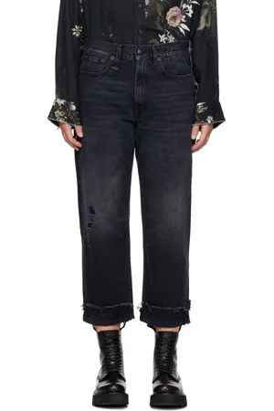 R13 Black Mid-Rise Straight Boyfriend Jeans