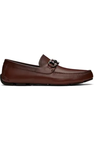 Salvatore Ferragamo Brown Gancini Ornament Driver Loafers