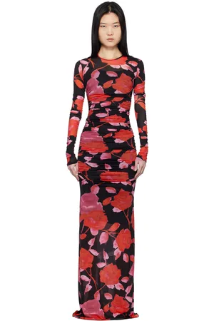 BLUMARINE Black & Red Floral Print Maxi Dress