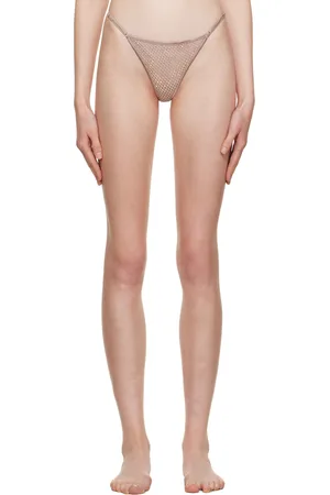 FLEUR DU MAL Taupe Rhinestone Thong