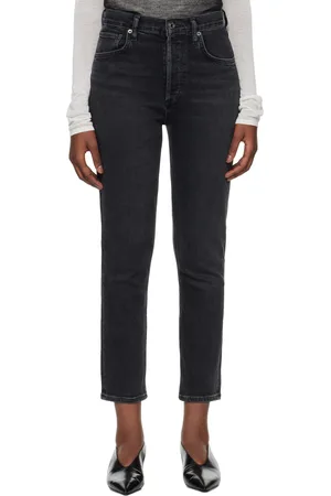 AGOLDE Black Riley High Rise Straight Crop Jeans